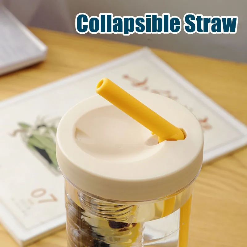 700ML Folding Straw Cup Transparent Large Capacity Water Bottles Portable Juice Cups Lemon Filter Cute Drinking Bottle for Girl