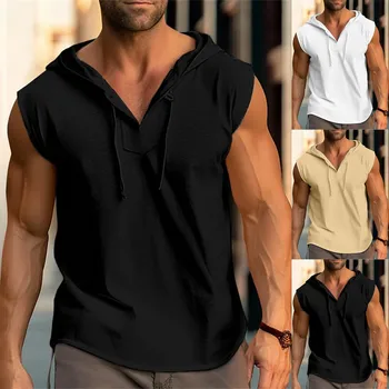 Fashion Clothing Bodybuilding Muscle Guys Fitness Men Hooded Tank Top Vest Sportswear Sleeveless Shirt Hoodie T Shirt 2