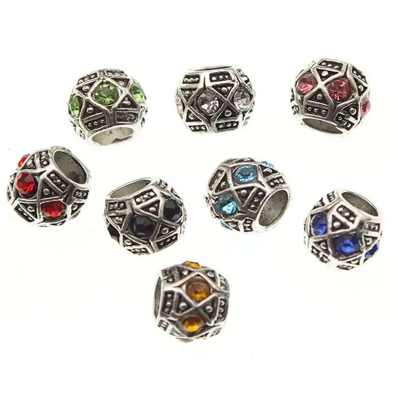 10 Stück Strass Micro Pave CZ Zirkon Großes Loch Perle/Metallkugel Lose Distanzperlen für DIY Schmuckherstellung Zubehör Zubehör