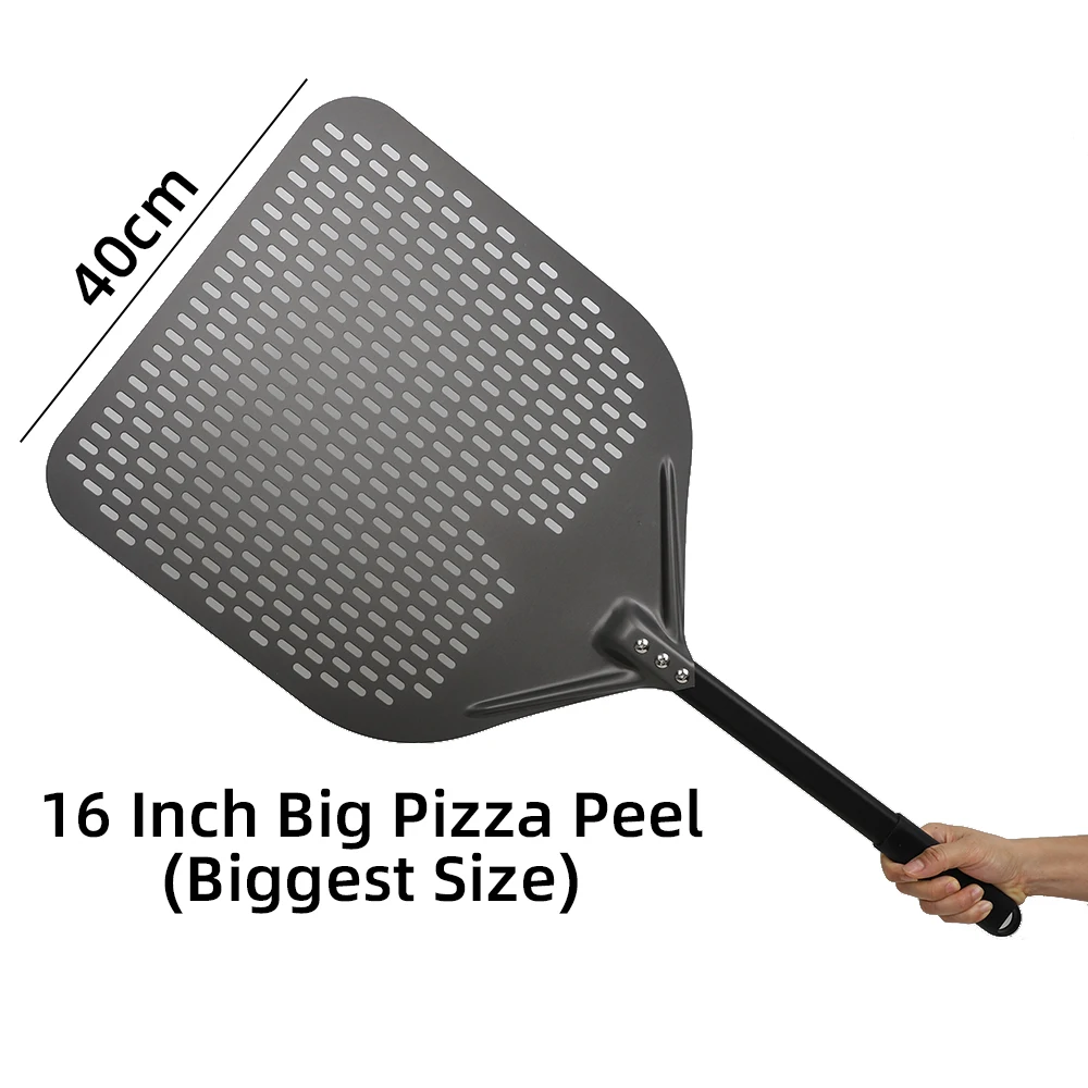 16 inch Big Pizza Peel Perforated Shovel paddle Metal Handle for Oven Turning Peel Kitchen Tools  Nonstick  Baking Accessories