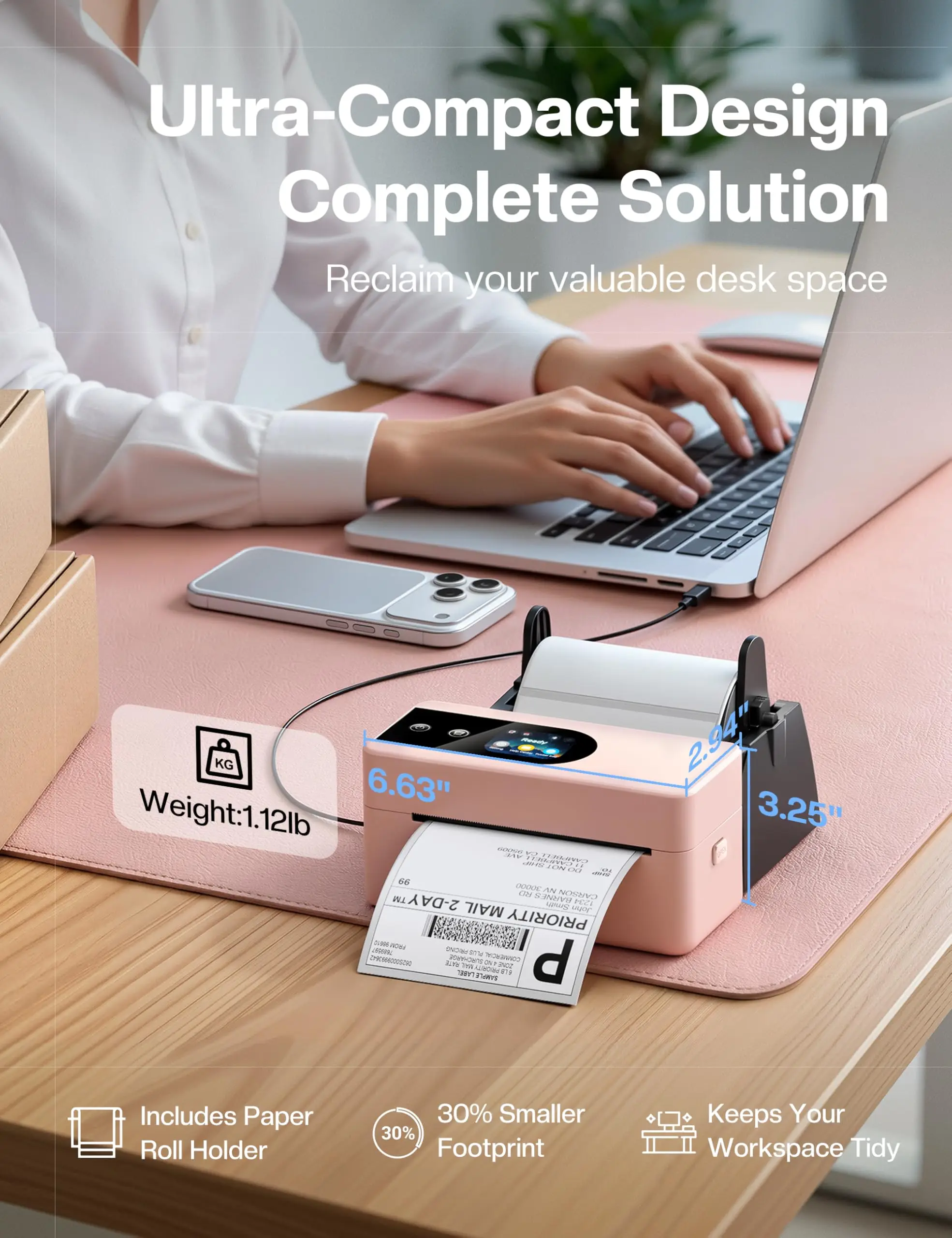 포모모 PM64D 감열 라벨 프린터 4x6 터치스크린, 블루투스 무선 배송 라벨 프린터 (소규모 사업용)