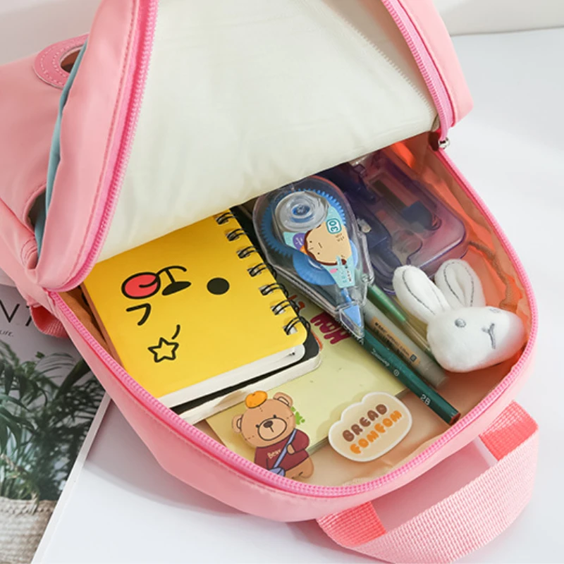 Plush 3D Rabbit Backpack for Boys Girls Kids Children SchoolBag Cute Bow Tie Cartoon School Bags Kindergarten Preschool Baby Bag 5