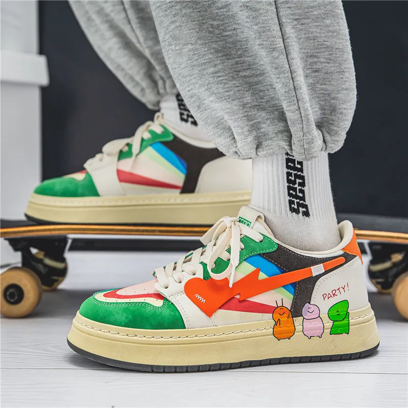 

Spring Fashion Printed Flat Sneakers Men Breathable Low Board Shoes Casual Men Lace-up Designer Sneakers Men zapatillas hombre