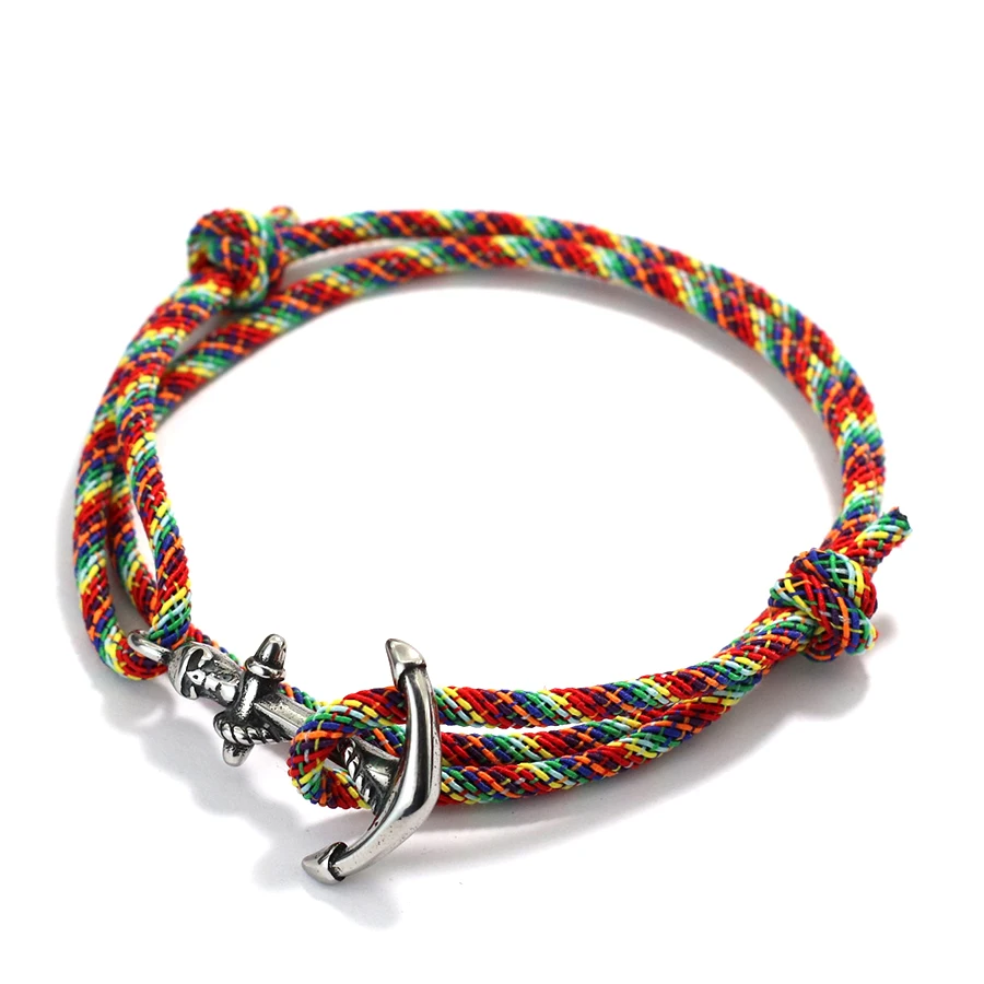 Stainless Steel Viking Skull Rope Bracelet for Men