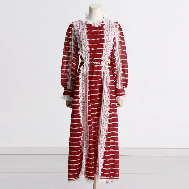 

HIGH STREET Newest Fashion Summer 2023 Women's Spliced Wavy Collar Striped Dress