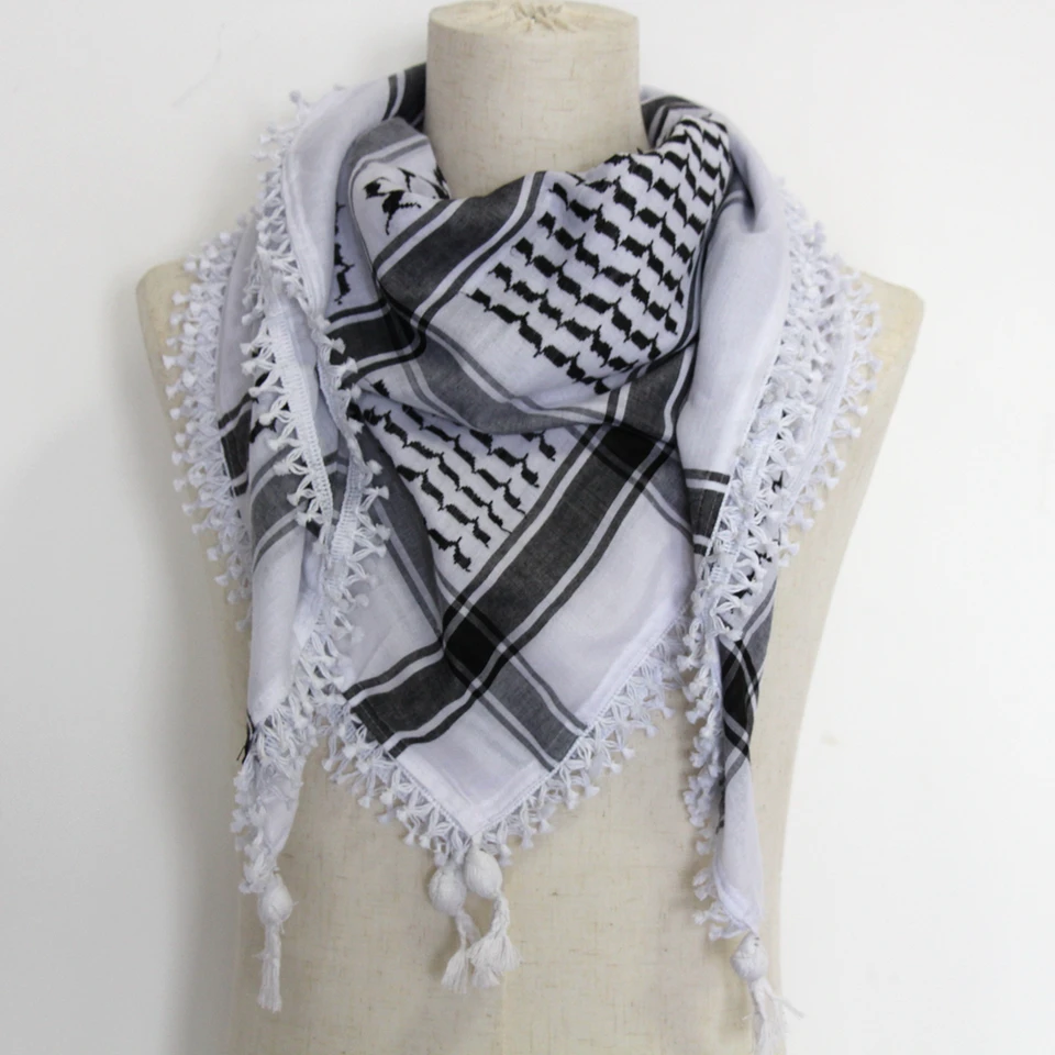 Shemagh Militare In Cotone 110 Cm - Sciarpa Tattica Keffiyeh Araba Con Nappe - Protezione Da Sole E Sabbia Per Uomo E Donna