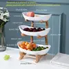 3 Tier Fruit Basket, 1 Count Large Capacity Tiered Fruit Basket Stand, Bamboo Fruit Basket Fruit Tray Snack Nuts Bread 2