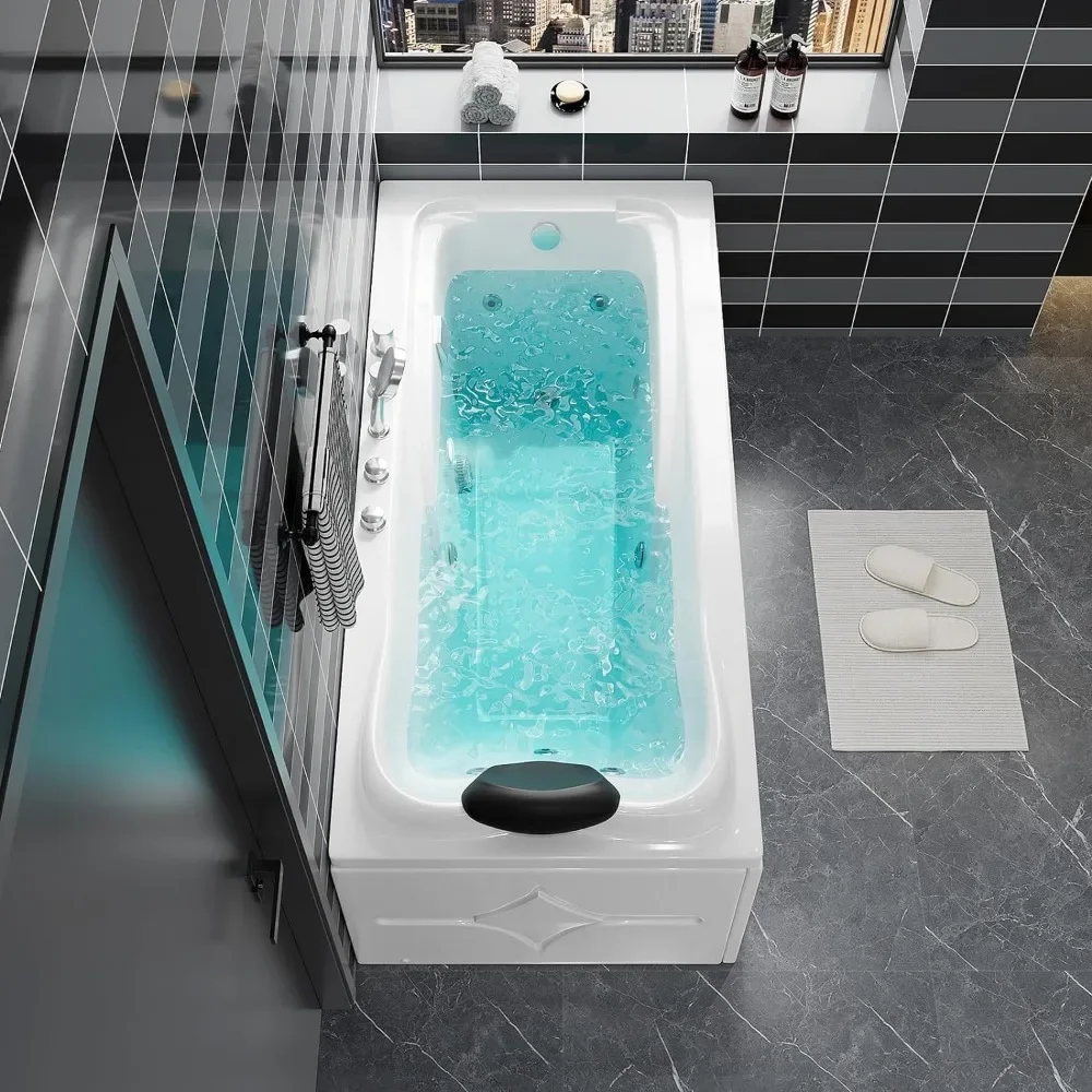 Acrylic Whirlpool Bathtub Rectangular Spray Soaking Bathtub Hydraulic Massage Therapy, Faucet and Chromotherapy Nozzle 6