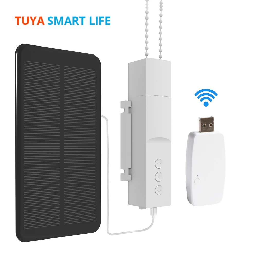 Tuya Wifi Smart Roller Shade Driver Con Usb Dongle Pannello Solare Zemismart Curtain Motor Power By Battery Alexa Googlehome Scarn