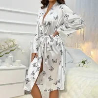 Women's Satin Nightdress Kimono Robes Bathrobes Sexy Sleepwear V Neck Long Sleeve Pajamas Loose Nightgowns Nightie Pyjama Female - Image 4
