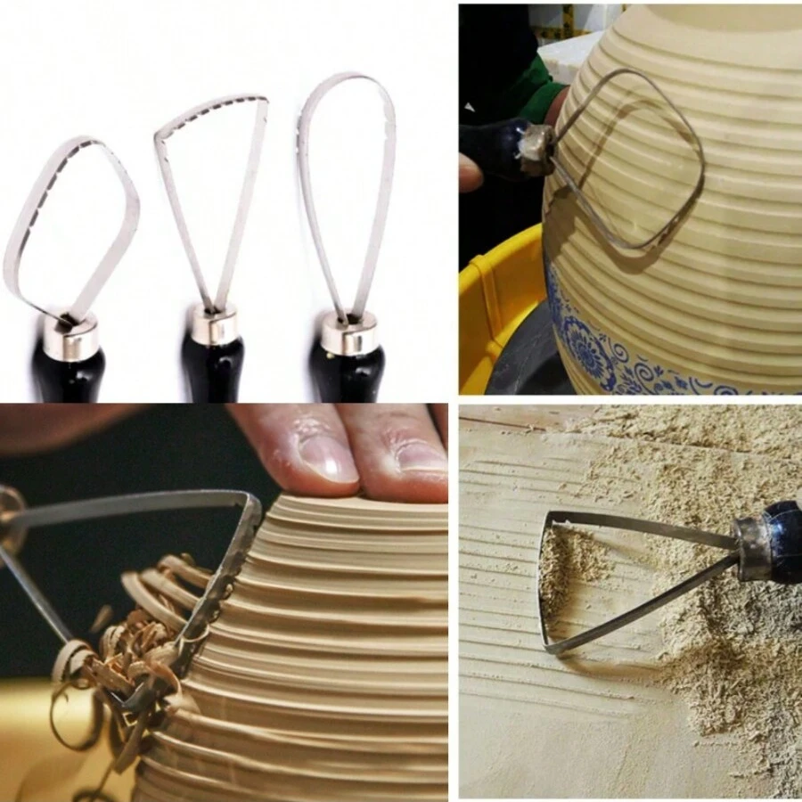 3Pcs Pottery Clay Sculpture Big Loop Tool Clay Scraper Sculping Modelling Tool Wood Handle Ceramics Trimming Carving Tools