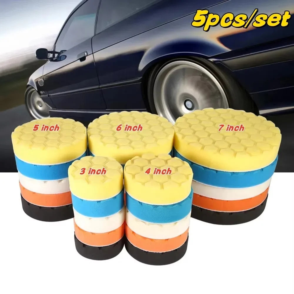 5-teiliges Set 3/4/5/6/7 Zoll Auto-Polierpads, Wiederverwendbare Runde Auto-Polierpads, Selbstklebende Polier- und Wachspads