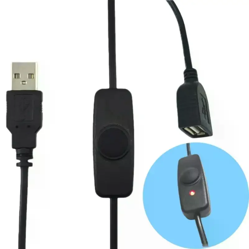 30/100cm USB 연장 케이블(ON OFF 스위치 포함) USB 팬용 LED 표시기 LED 램프 데이터 동기화 USB 2.0 연장 코드