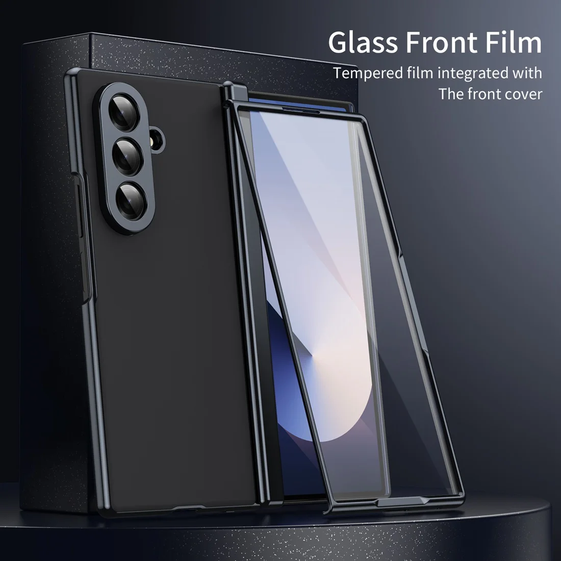 Electroplated Leather Phone Case with Hinge Protection and Glass Screen Cover