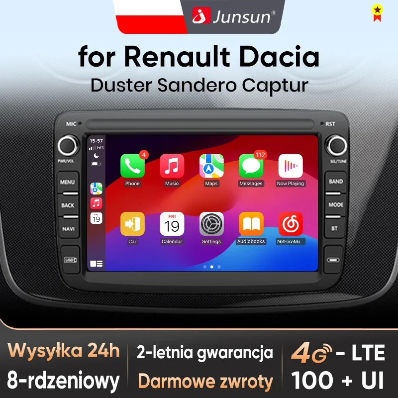 Junsun CarPlay Android Auto Radio de coche para Renault dacia plumero Sandero Captur Xray Logan 2 símbolo Dokker GPS Audio inteligente 1