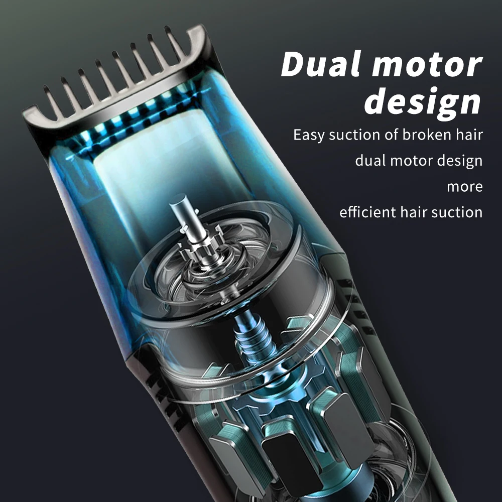 WAIKIL Men's Electric Hair Clipper Vacuum Hair Clipper Cheek and Beard Trimmer USB Charging Cordless Digital Vacuum Hair Clipper 5