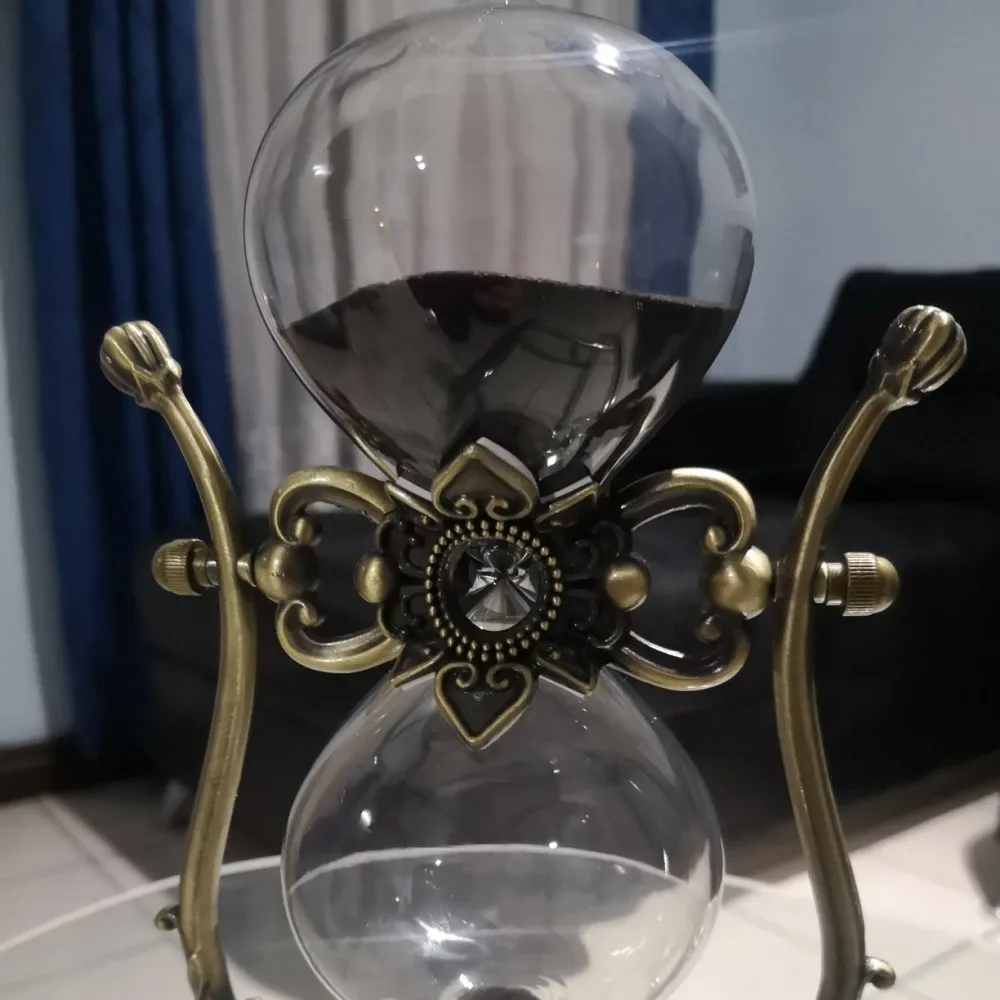 15/60 Minute Hourglass Timer with Black Sand Metal Frame Sand Timer Rotating Sandglass Creative Handcraft Desk Wedding Decor