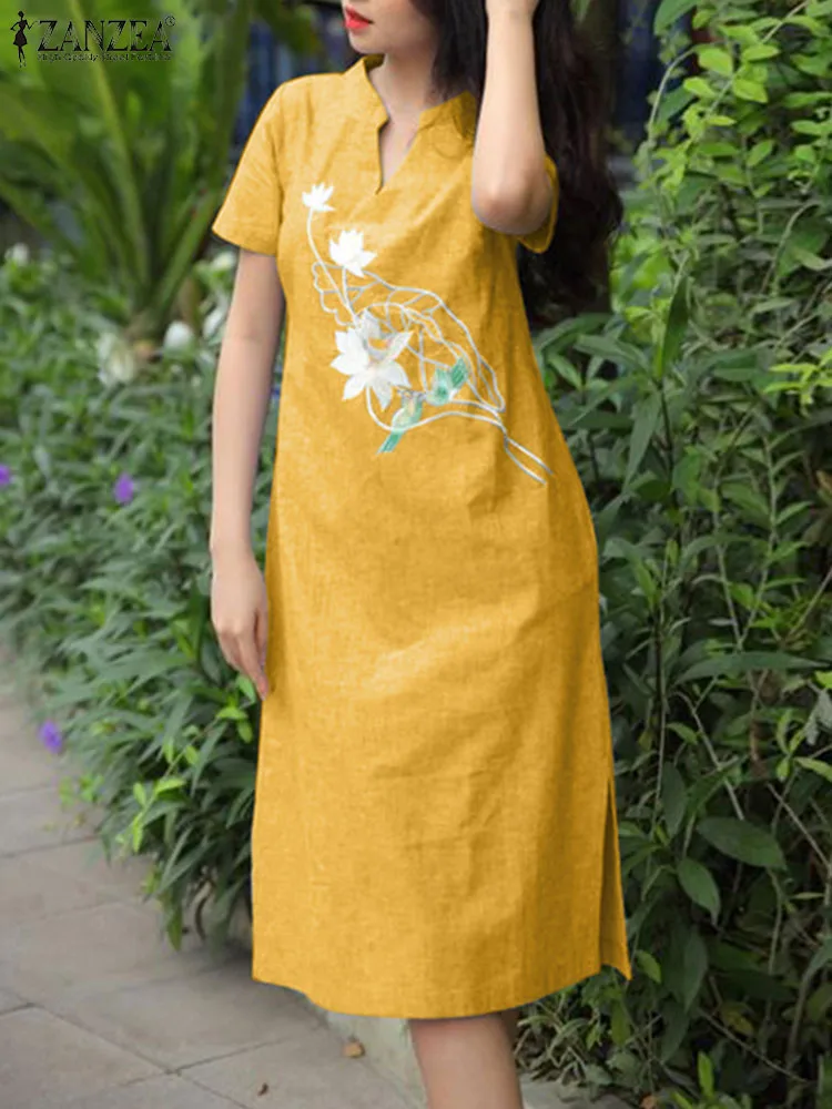 

Summer Floral Dress ZANZEA Short Sleeve Printed Sundress Bohemian Women's Dresses Causal V Neck Robe Femme Party Work Vestidos