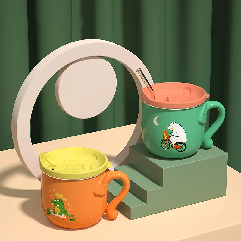 

180ML With Straw Stainless Steel 316L Cup Baby Cartoon Cup Kids Milk Cup Water Bottle