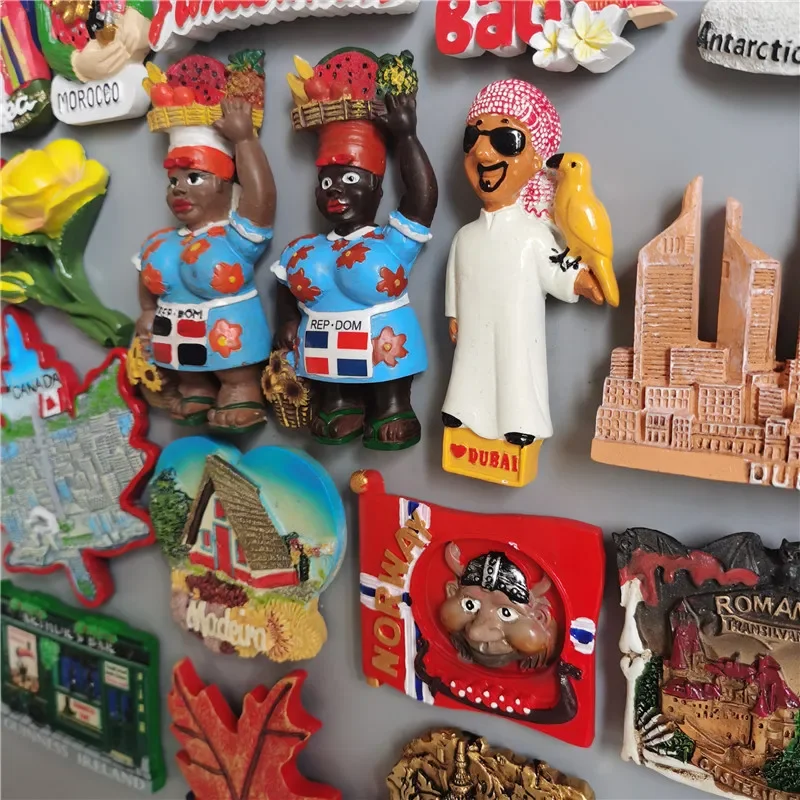 Fridge Magnets Tourist Souvenir Norway Dominicana Madrid Morocco Holland Korea Bali Thailand 3d Resin sticker Home Decor