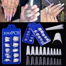 

100pcs/box C-cover Coffin Fake Nails Fingernail French Ballerina Fake Nail Artificial Nail Long False Nail Art Tips Acrylic Tips