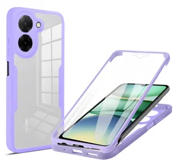 360° Protection Cover with Double Hard Clear Back and Film Screen Protector for Redmi A7 Pro 5G (Lavender)