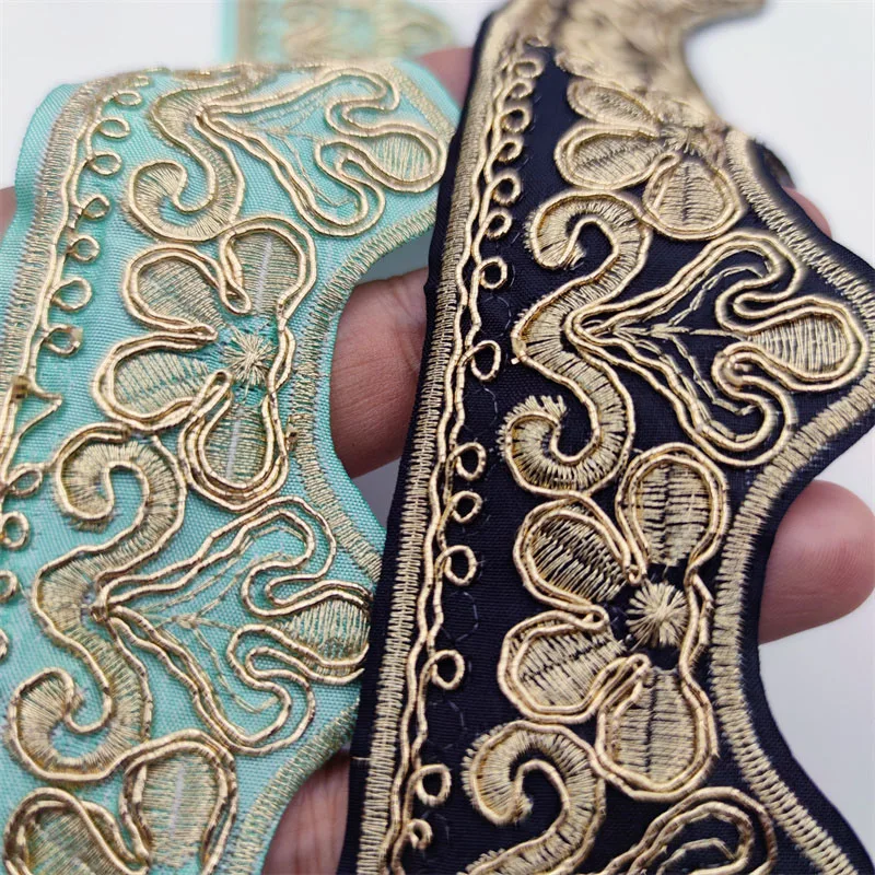 High Quality African Black Lace Fabric Gold Lace Trim DIY Embroidered For Sewing Decoration