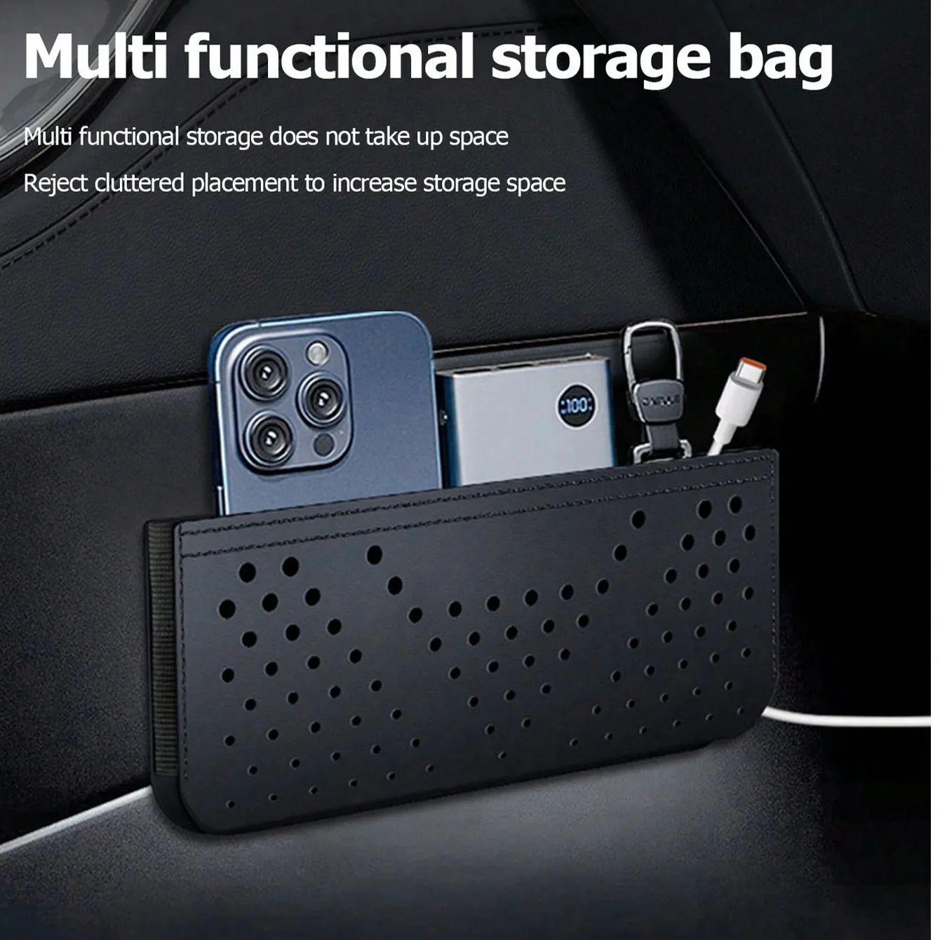 Car Storage Bag Put Cell Phone Bag Stick-on Multifunctional Mesh Pocket Storage Hanging Box Accessories