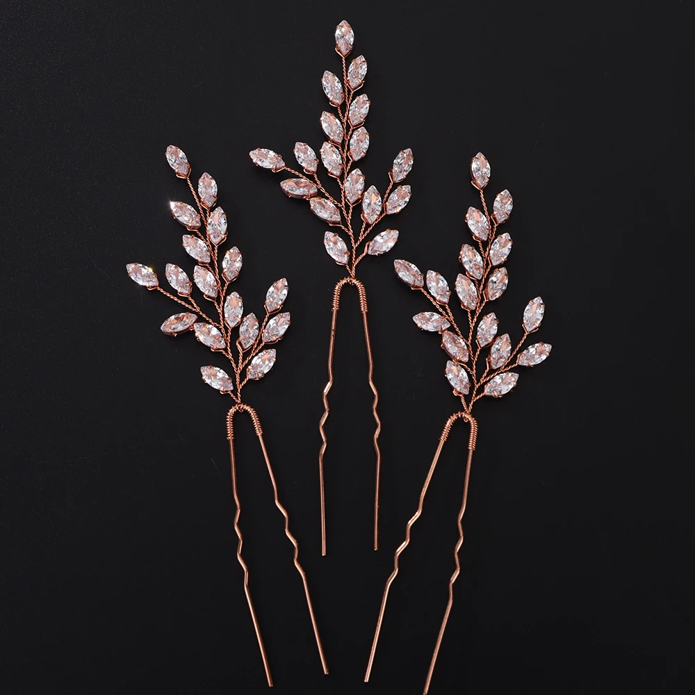 3PCS Wedding Zircon Hair Pins Silver Women Hair Piece Rhinestone Gold Clip Bridal Bride Accessories Trendy Ornaments