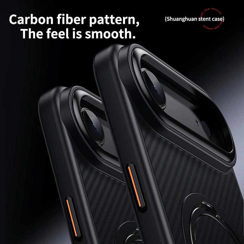 Carbon Fiber Magnetic Phone Case with Rotating Stand and Metal Camera Frame