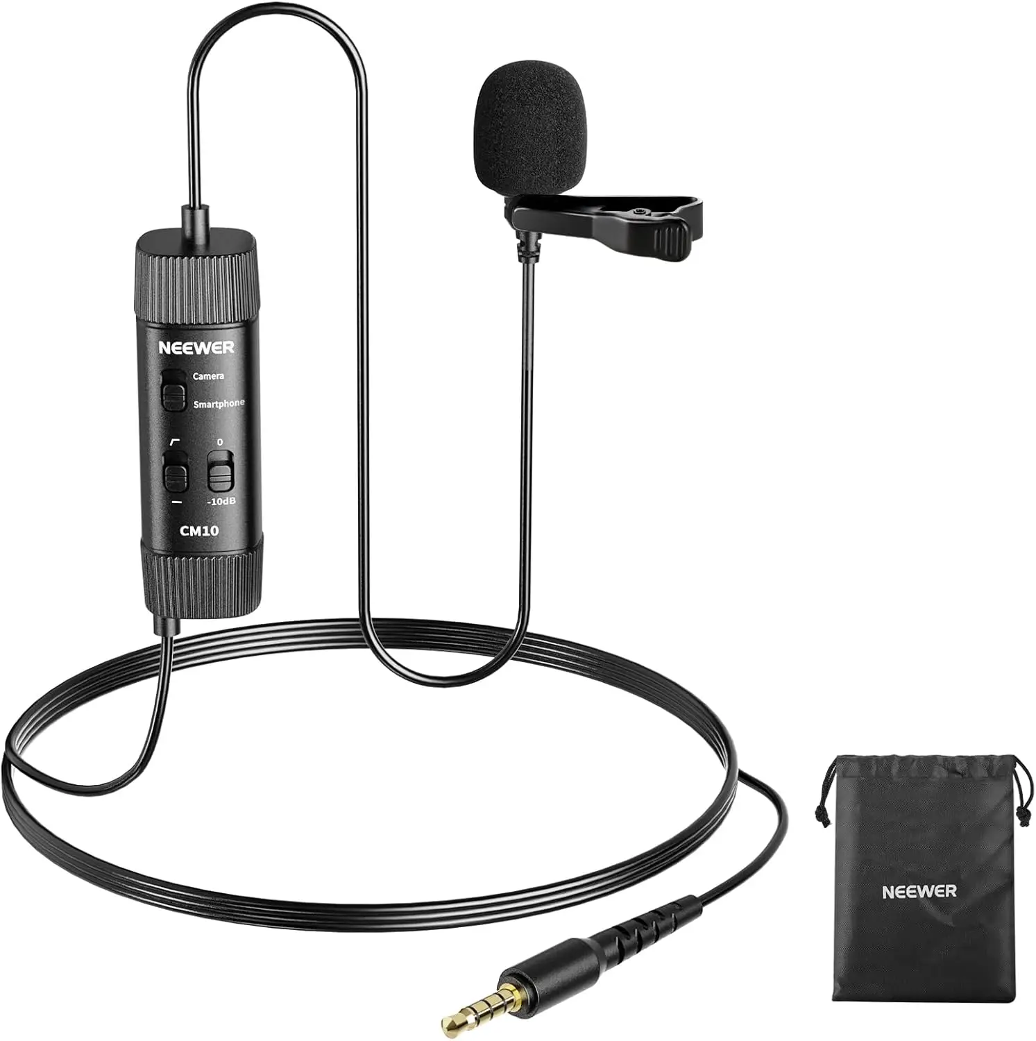 NEEWER 3.5mm TRRS Lavalier Lapel Microphone Plug & Play Mini Clip on Mic Omnidirectional Condenser for Camera Phone PC CM10