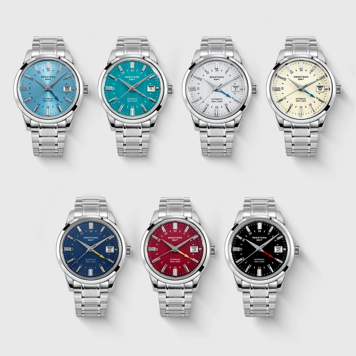 Seestern S456 Orologio Uomo Automatico GMT, Quadrante Bianco Sunray, Vetro Zaffiro, 41mm - 2