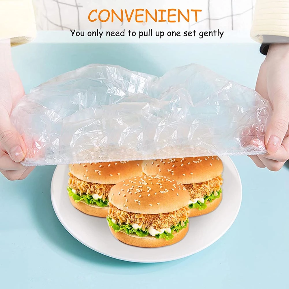 100pcs Saran Wrap Disposable Food Cover Food Grade Fruit Vegetable Storage Bag Elastic Plastic