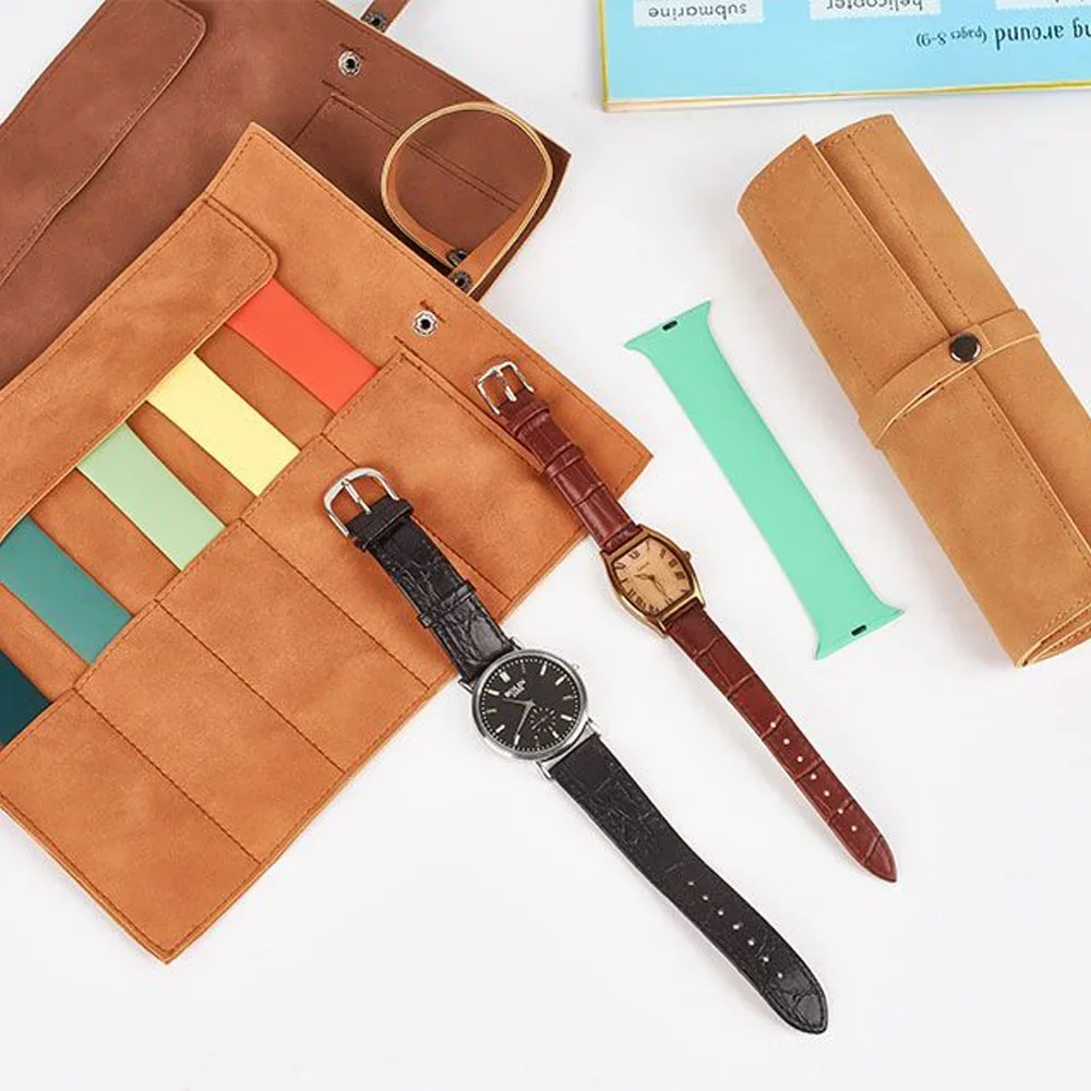 Travel Watch Organizer | Premium Full Grain Leather Watch Band Roll Organizer, 5-Slot H... - SKU WBRO0806 - UGI Packaging