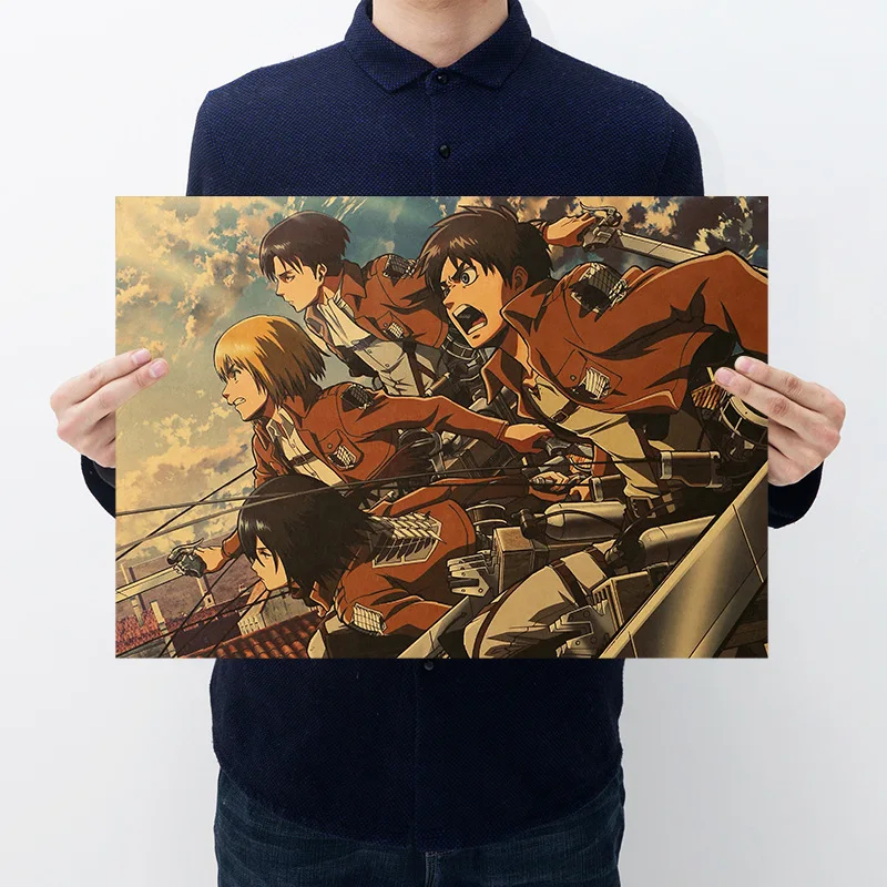 

Anime Attack on Titan Series Retro kraft paper stickers retro room Home bar cafe decorative aesthetic art murals Home Decor Gift