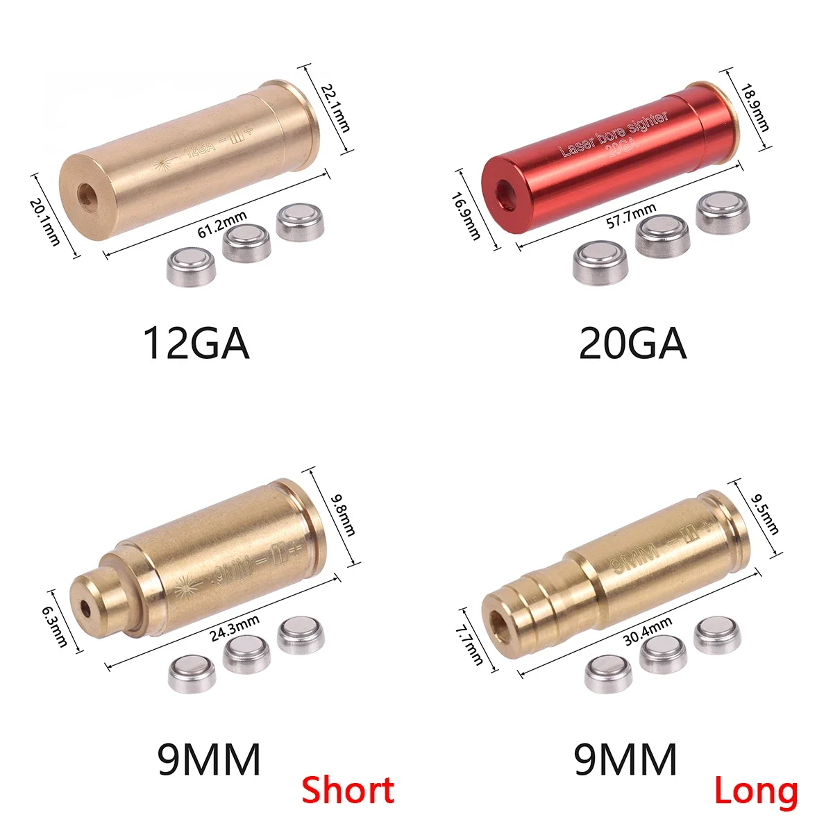 Laser Bore Sight Tactical Red Laser Bore Sight Training Bullet Caliber .223/9mm/12GA/20GA/7.62/.45/.22LR Cartridge Brass Hunting