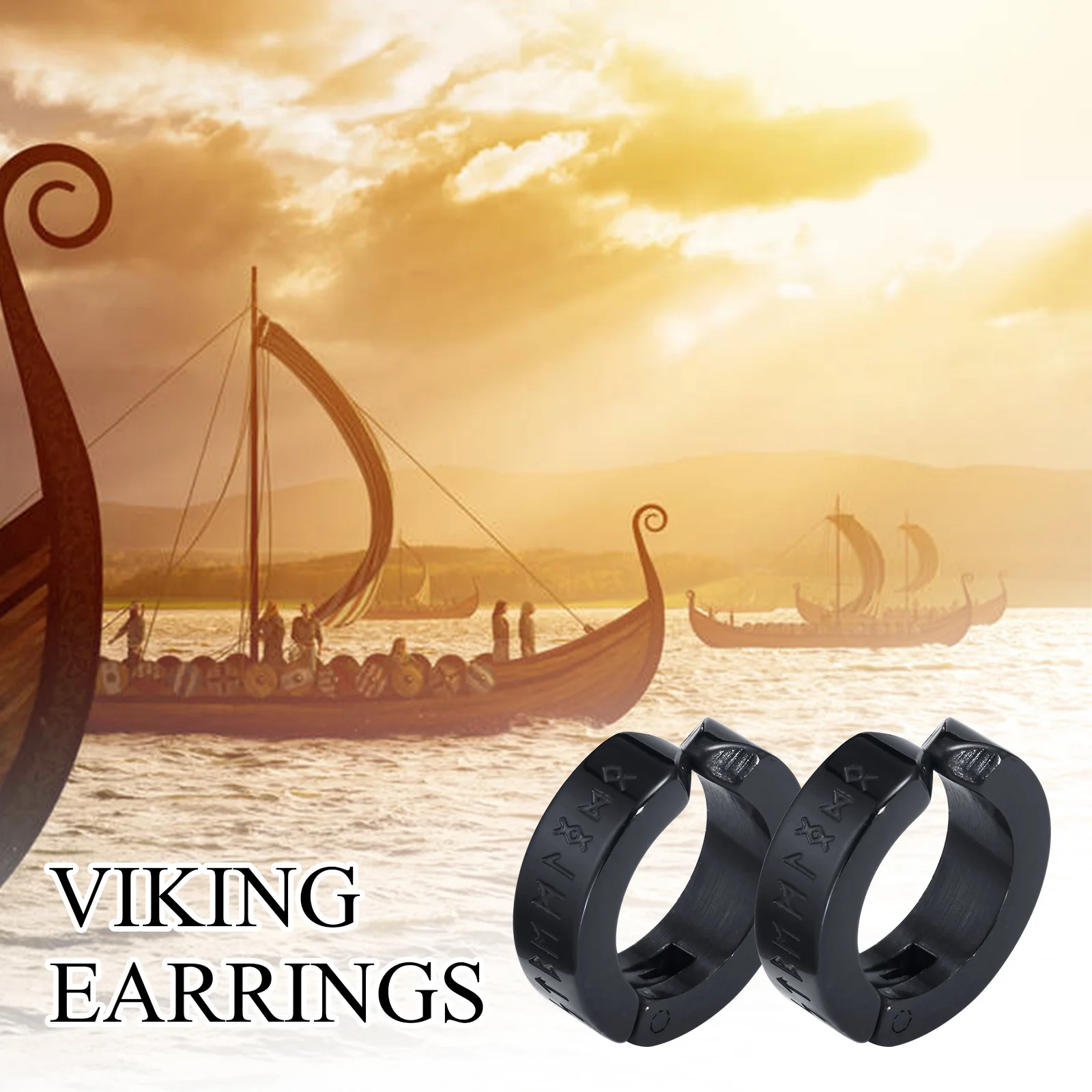 Ear Clip Earrings Clip Earrings Ear Clip Hoop Earrings Ear Accessories Mens Norse Viking Runes Ear Clips Earrings for Male Boys Gifts Jewelry 13mm Stainless Steel Huggie Hoops No Peircing