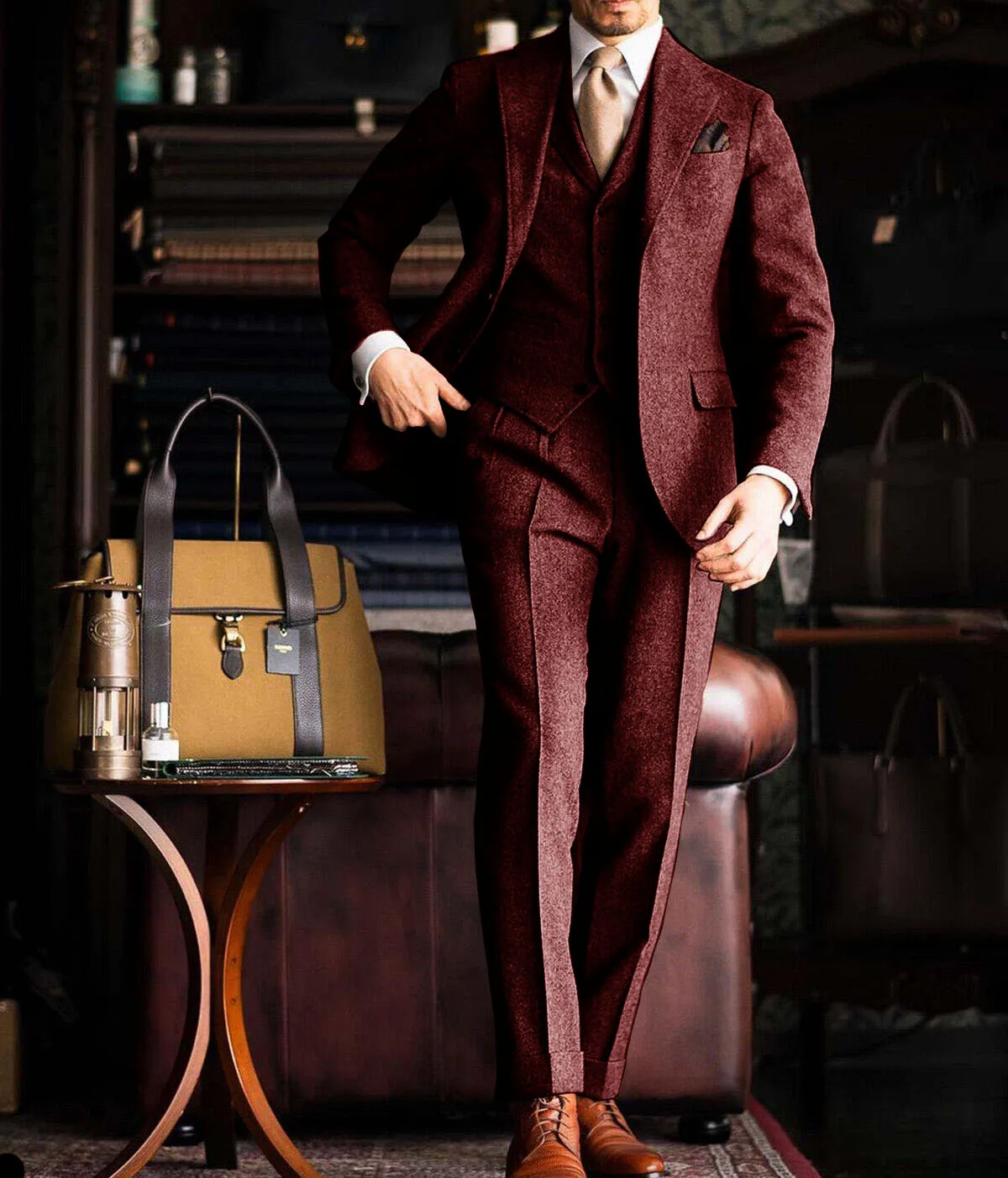 Men's Suit Tweed 3 Pieces Formal Business Wedding Prom Groom Tuxedo Single Breasted Costumes Luxury Suit