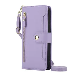 Premium Flip Wallet Case with Zipper Pocket, Card Holder Slot, Magnetic Closure, and Lanyard - Pixel 9 Pro (Light Purple)