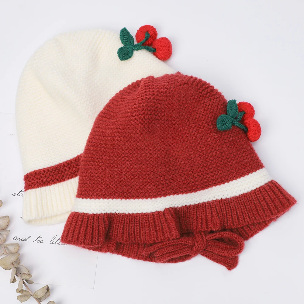 

Зимняя детская Шапка-бини, однотонная вязаная шапка для защиты ушей для маленьких мальчиков и девочек, милые корейские теплые детские вязаные шапки