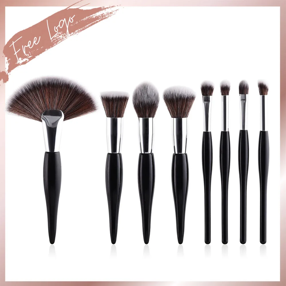 

Wholesale Beauty Professional Cosmetics Private Label Brush Set Top Makeup Brushes Big Fan Powder Brush Black Wooden Handle Tool