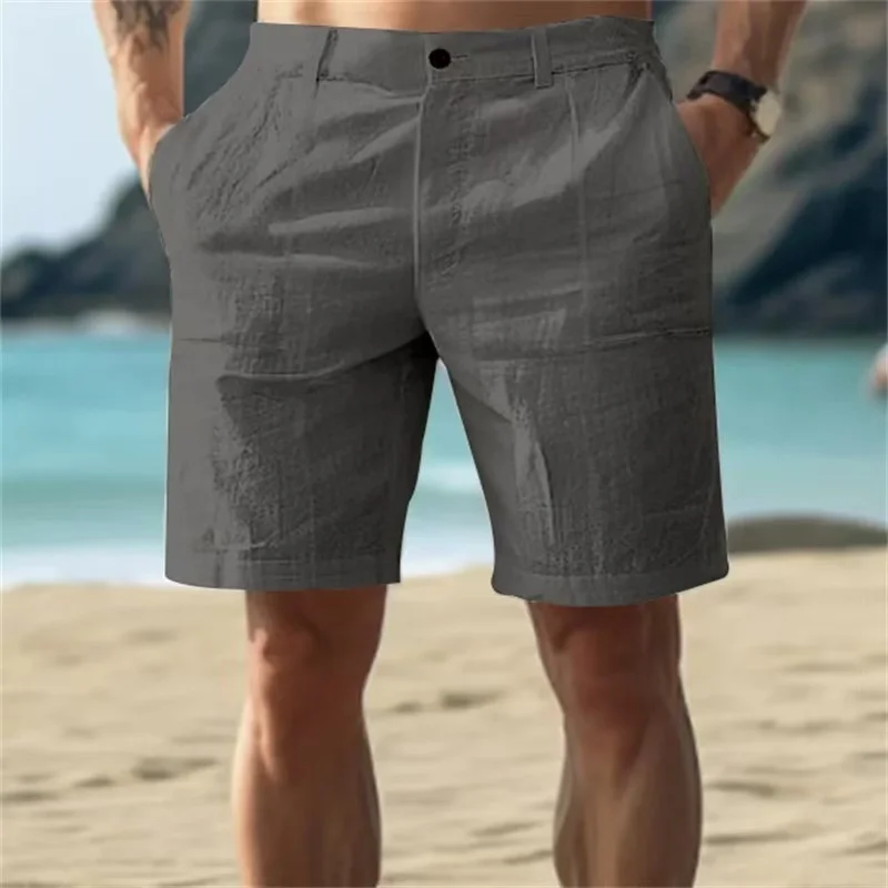 2025 Men's Solid Color Casual Short Pants Linen Beach Breathable Comfortable Straight Short Trousers Hawaiian Holiday Men'S Pant 6