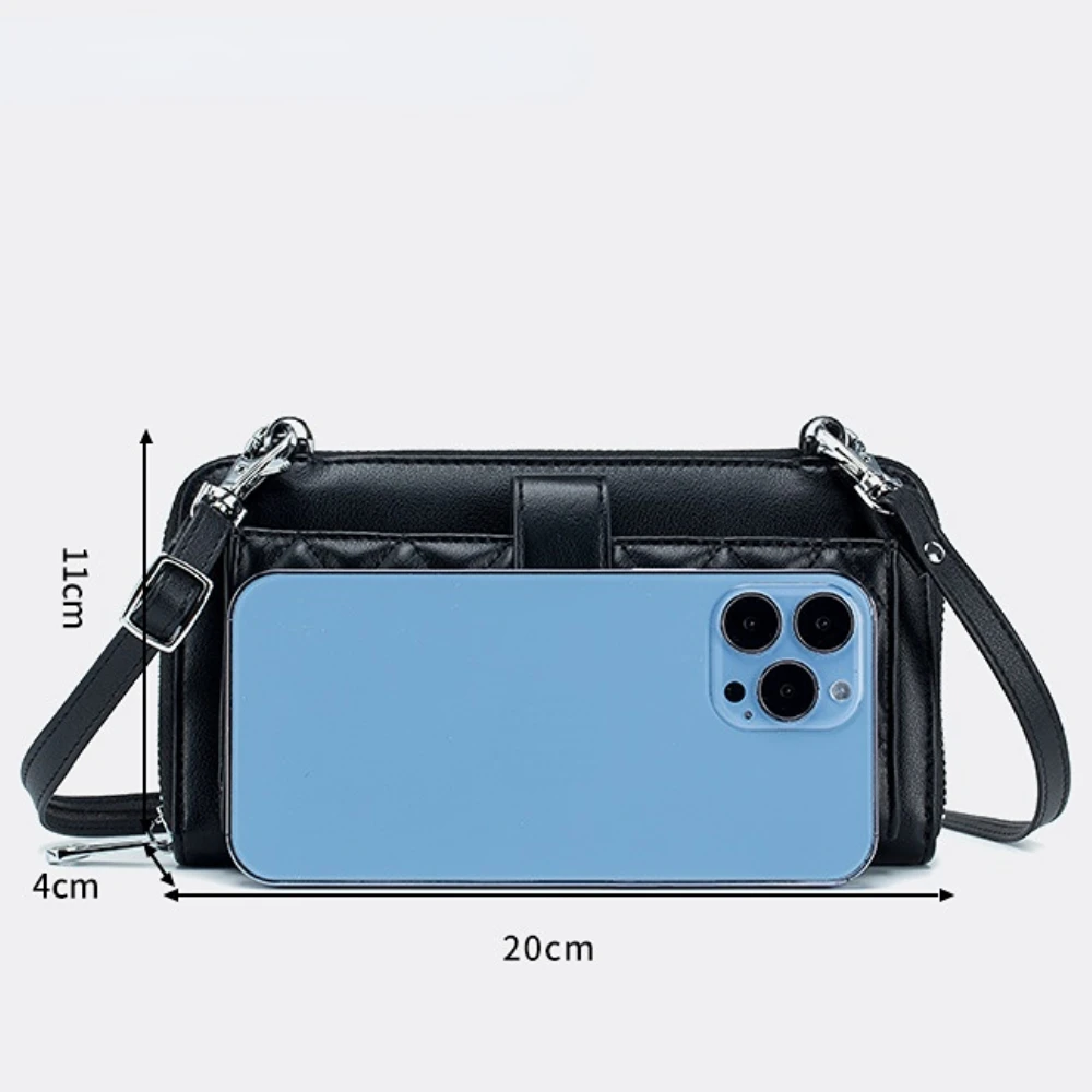 Genuine Leather Wallet Lady's Touch Screen Mobile Phone Bag One Shoulder Crossbody Bag Multi-Card Slot Lady's Zipper Bag