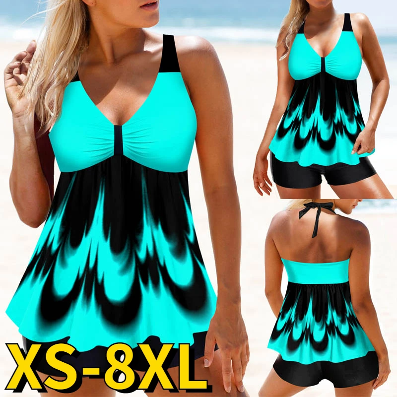 

2023 Women Bikini Swimsuits Summer High Waist Beachwear Tankini Swimwear Print Bathing Suit Female Sexy Monokini Two Piece Set