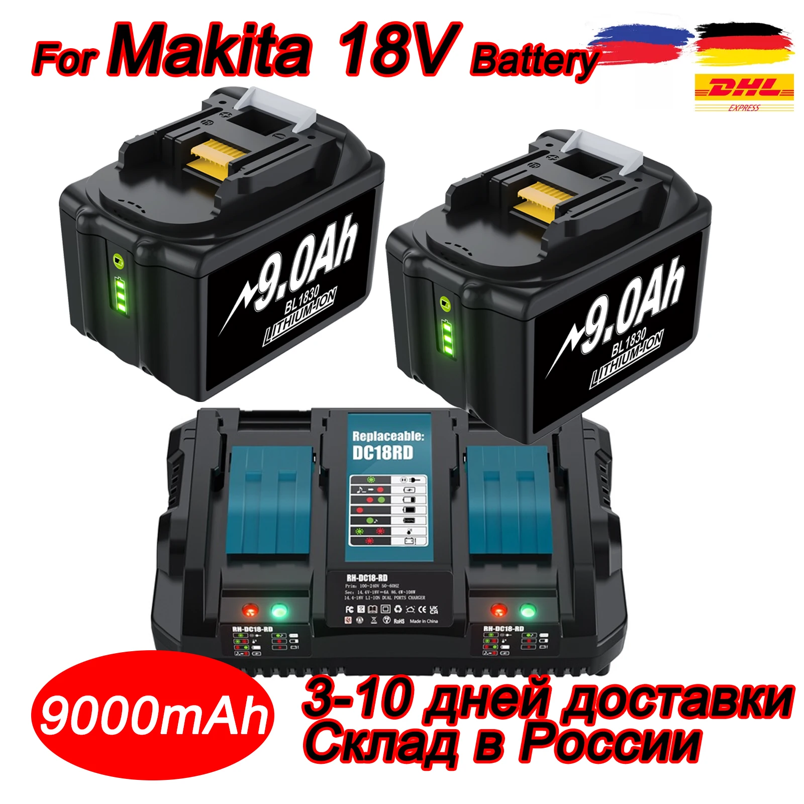Bateria sem Fio para Makita Bl1850b Li-ion 18v 9000mah Bl1840b Bl1860 Bl1890 Bl1815 Bl1830 Bl1835 Lxt400 ru