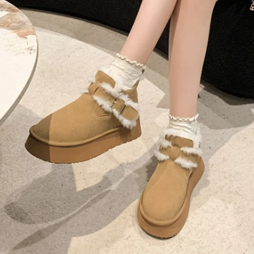 

Женские утолщенные теплые и удобные зимние ботинки до щиколотки, новинка 2024, повседневные Простые Нескользящие уличные слипоны на плоской подошве