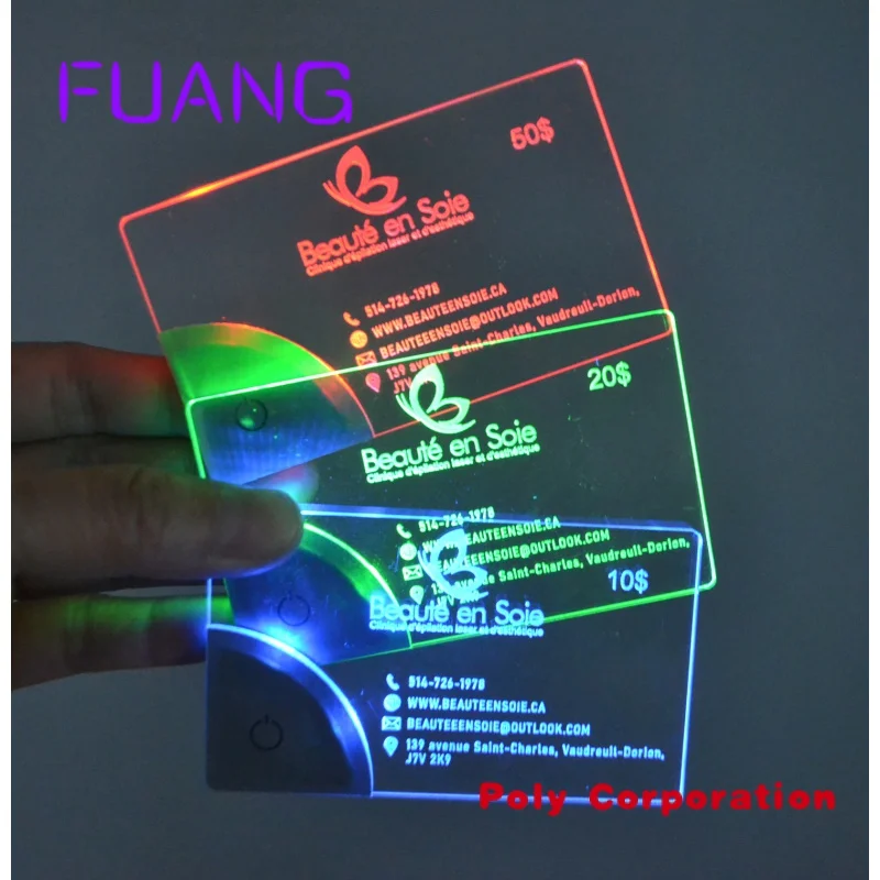 Custom  LINLI Patent Flashing Glowing Personal Name Card for Promotional, Branded Advertising Acrylic Business LED  Card