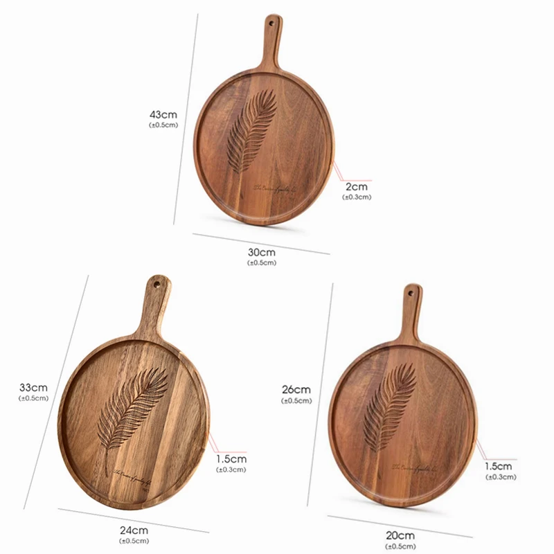 Wood Cheese Board With Handle Round Cutting Board for Pizza Tray Paddle Bread, Cheese Charcuterie, Fruit, Vegetable Steak Trays