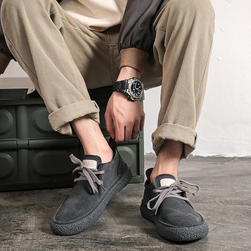 Men's Suede Genuine Leather Casual Shoes Lace-up Men Light Comfortable Driving Flats Mens Outdoor Oxfords Shoe 4