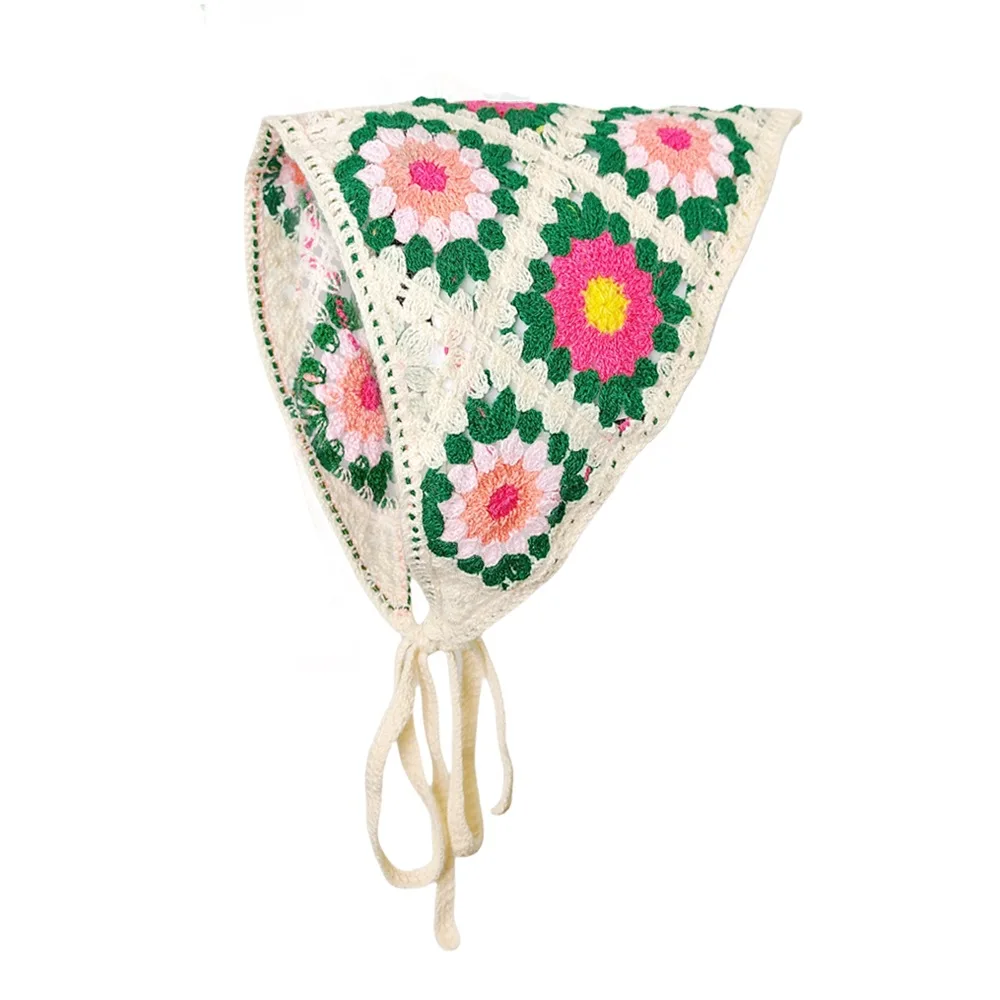 1-teiliger Damen-Haarschal, modisch, süß, rustikaler Stil, gestrickte Blume, dreieckiges Kopftuch, niedlicher Kawaii-Haarschmuck für Damen – Detail 13